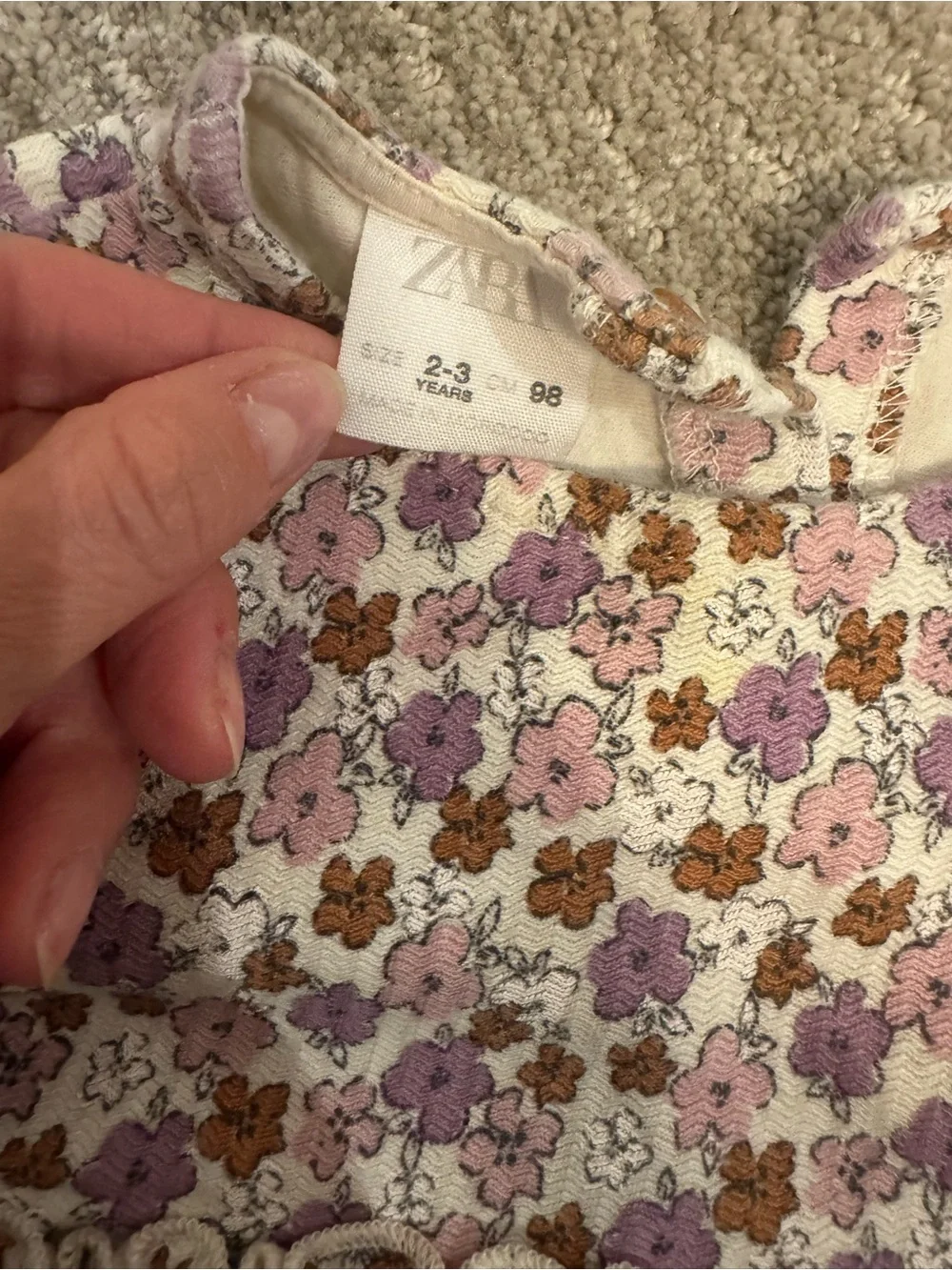 Zara Floral Long-Sleeve Dress in Lavender, Pink and Brown